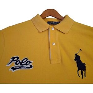 Polo Ralph Lauren Polo Shirt Mens Large Tall Yellow Big Pony Patch Pique Mesh